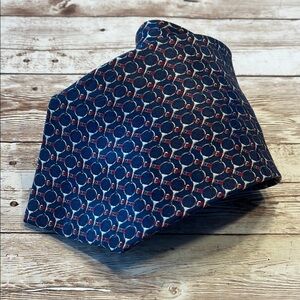 100% Silk Tie Rene Chagal Stylish Blue and Red Patterned Tie